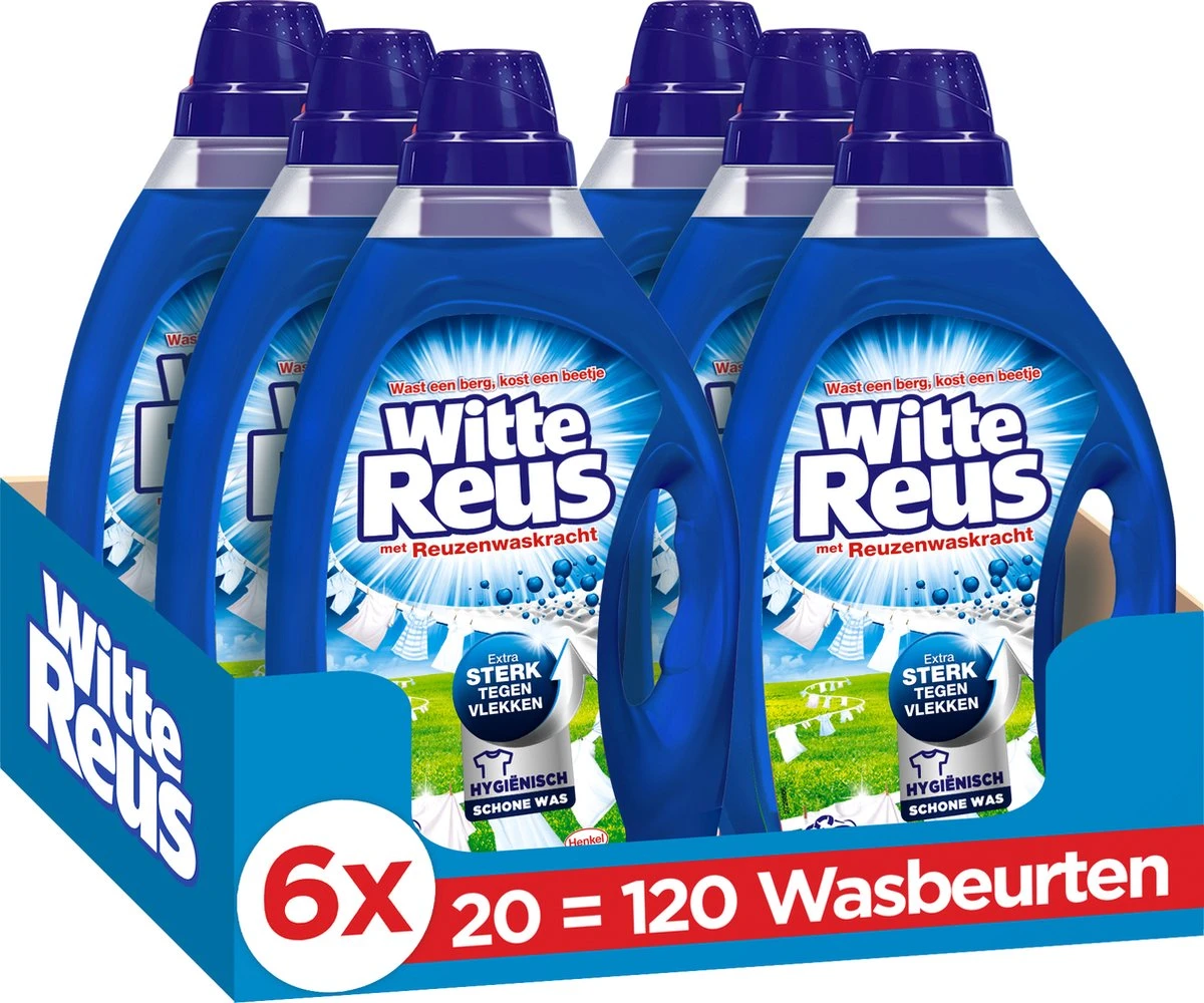 Witte Reus Gel - Vloeibaar Wasmiddel - Voordeelverpakking - 6 X 20 Wasbeurten 1 Witte Reus Gel - Vloeibaar Wasmiddel - Voordeelverpakking - 6 X 20 Wasbeurten