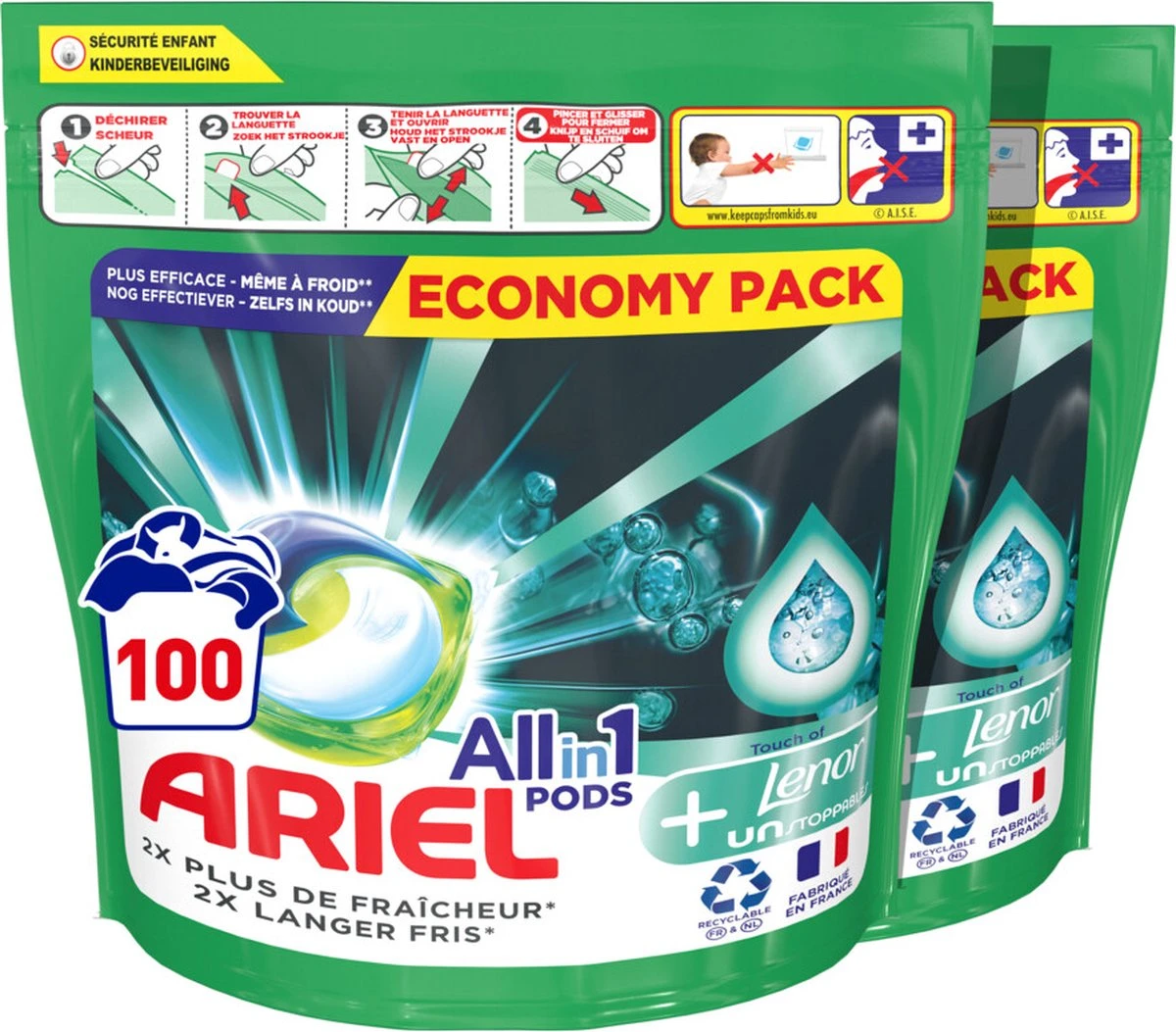 Ariel All In 1 Wasmiddel Pods + Touch Of Lenor Unstoppables - 2x50 Wasbeurten - Voordeelverpakking 1 Ariel All In 1 Wasmiddel Pods + Touch Of Lenor Unstoppables - 2x50 Wasbeurten - Voordeelverpakking