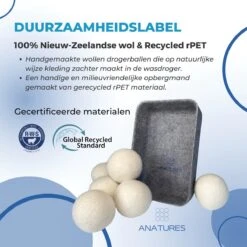 ANATURES Wollen XL Drogerballen 6 Stuks In Opbergmand – Herbruikbare Droogballen Wasdroger – Nieuw Zeelands RWS Schaapswol - Wasdrogerballen Duurzaam – Natuurlijke Wasverzachter -Wasbenodigdheden Winkel 1200x1200 1523