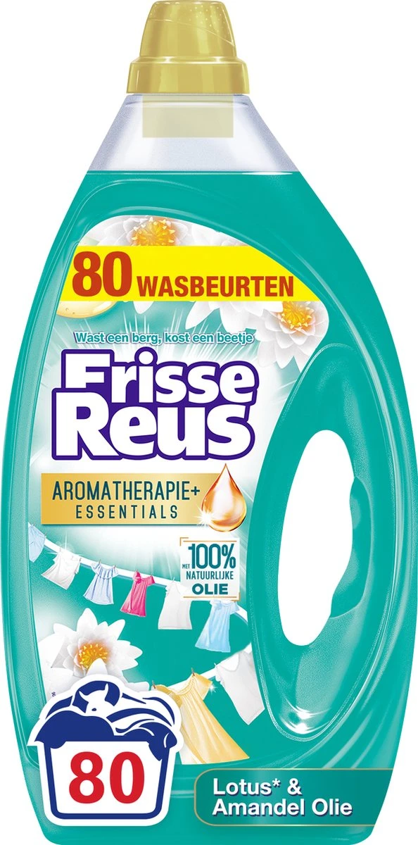 Frisse Reus Lotus Amandel Gel Wasmiddel - Vloeibaar - 80 Wasbeurten - Voordeelverpakking 1 Frisse Reus Lotus Amandel Gel Wasmiddel - Vloeibaar - 80 Wasbeurten - Voordeelverpakking