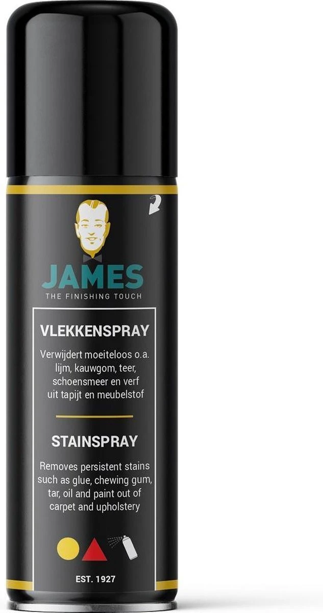 James Vlekkenspray - Verwijdert Schoensmeer, Vet, Olie, Verf En Lijmresten Op Tapijt, Karpet En Meubelstof - 1 James Vlekkenspray - Verwijdert Schoensmeer, Vet, Olie, Verf En Lijmresten Op Tapijt, Karpet En Meubelstof -